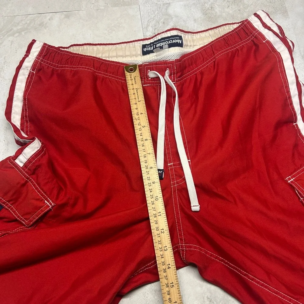 Abercrombie & Fitch Swim Trunks Red Cargo Board Shorts Mens 40 Vintage Y2K